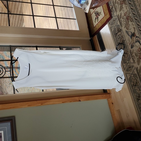 Caribe Elegant Cream Winter White Sz 1XL Event Dress & Jacket Set Wedding Annive - Picture 8 of 16